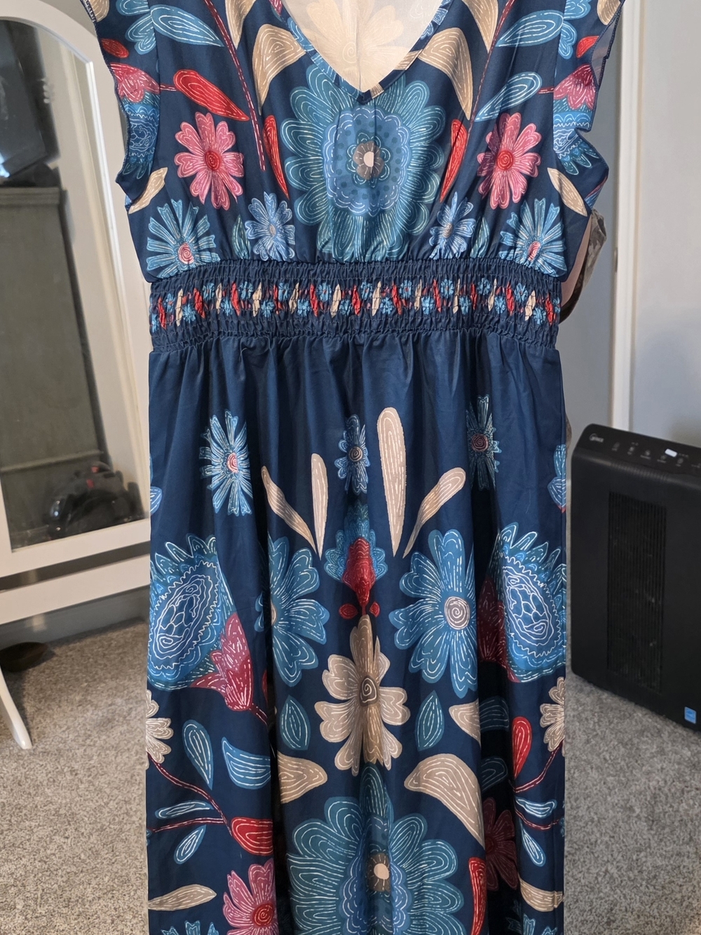 Navy Floral Sundress with Smocked Waist